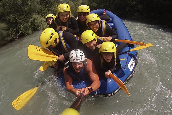 rafting down a white water river