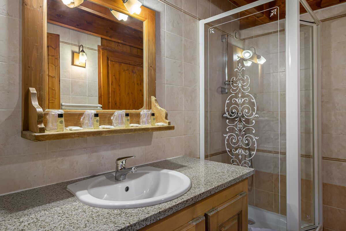 A bathroom with a sink a mirror and a shower