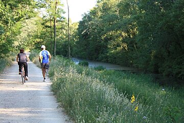 a runner and a cyclist on a path near avignon