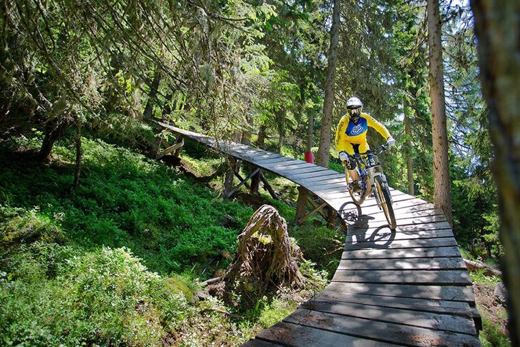 a man in the bikepark in Verbier