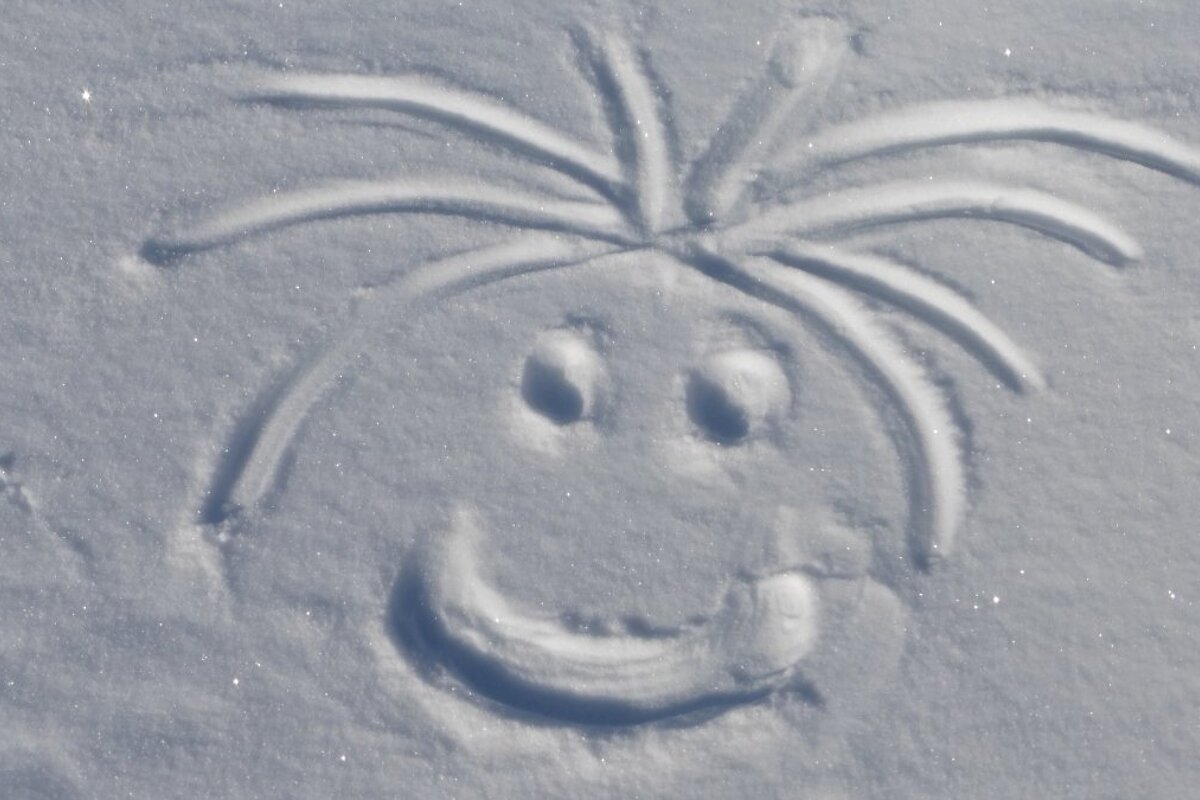a face drawn in the snow