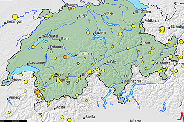 a map showing recent earthquakes