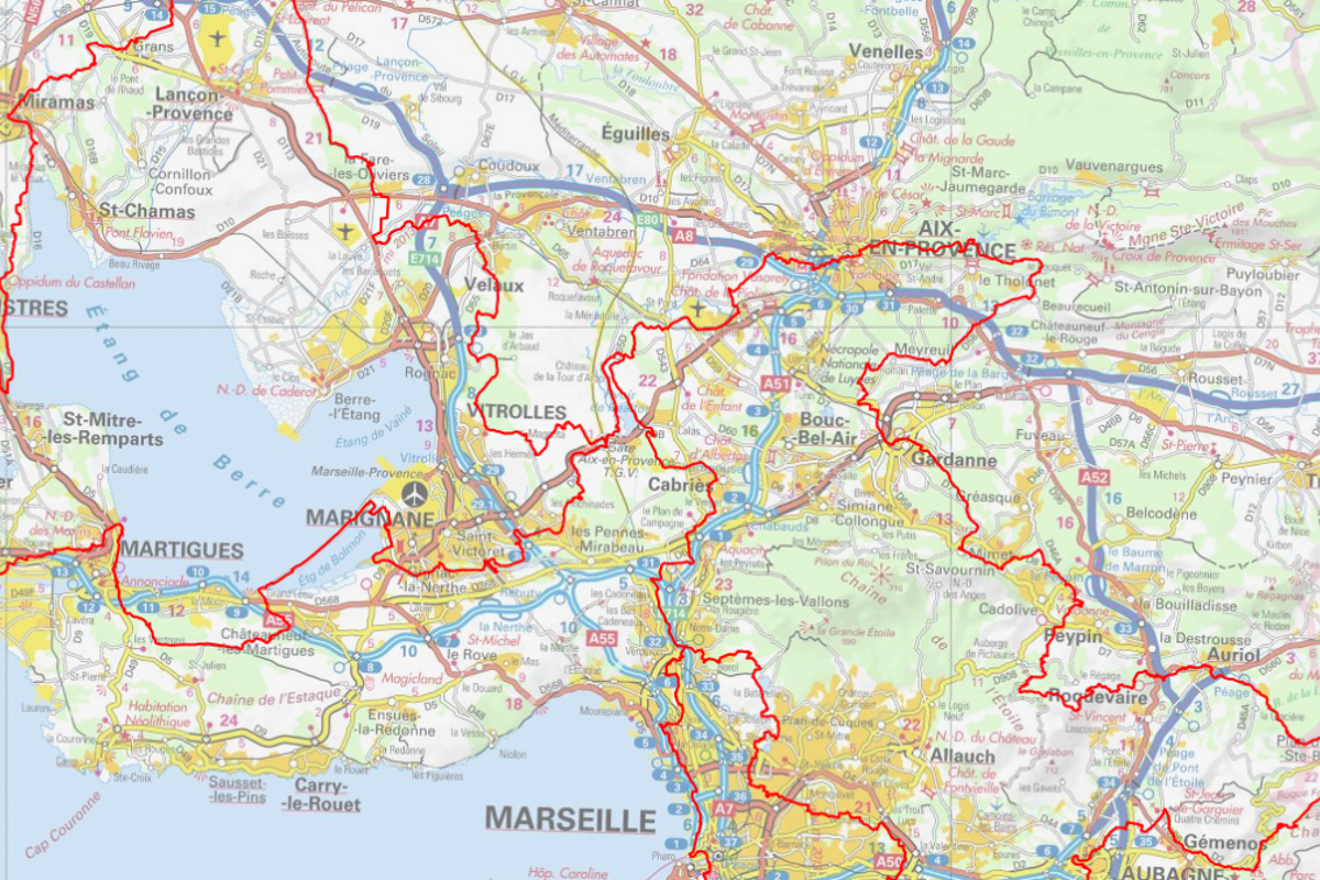 A map of a city called marseille is shown