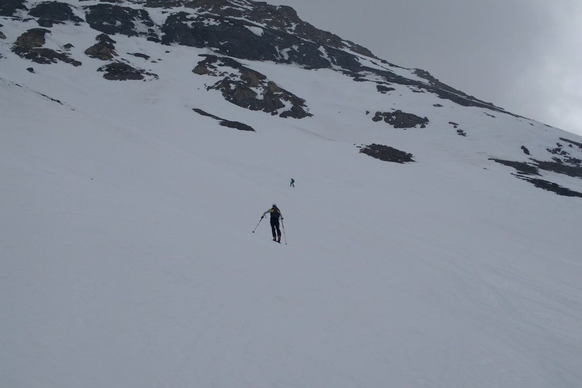 two ski tourers in the distance