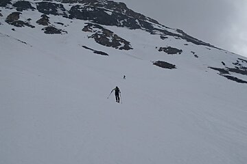 two ski tourers in the distance