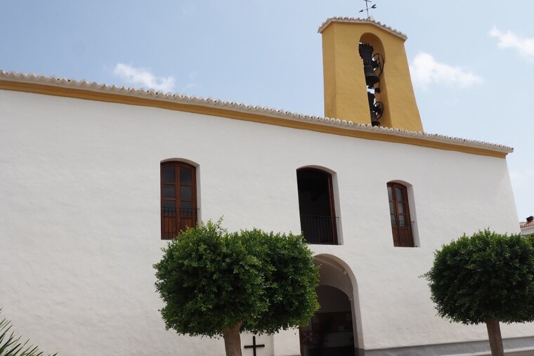 the front of the church in santa gertrudis ibiza