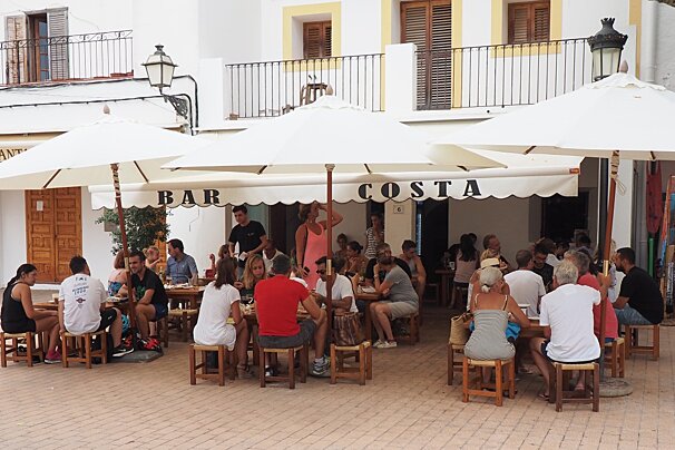 the terrace of a bar in santa gertrudis ibiza