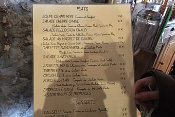 the menu at the restaurant