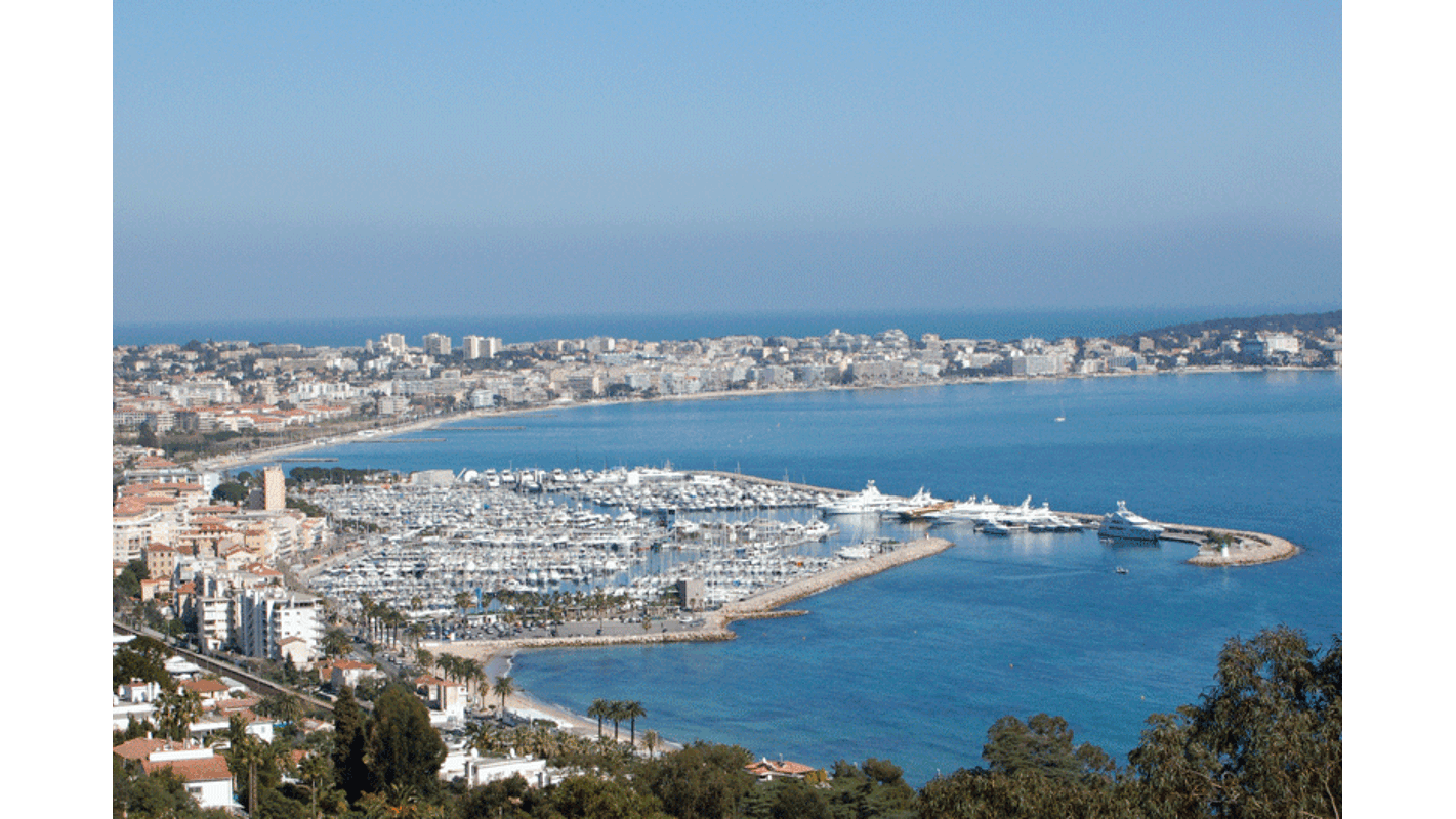 A large body of water with a city in the background