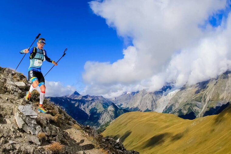 a man trail running in Chamonix