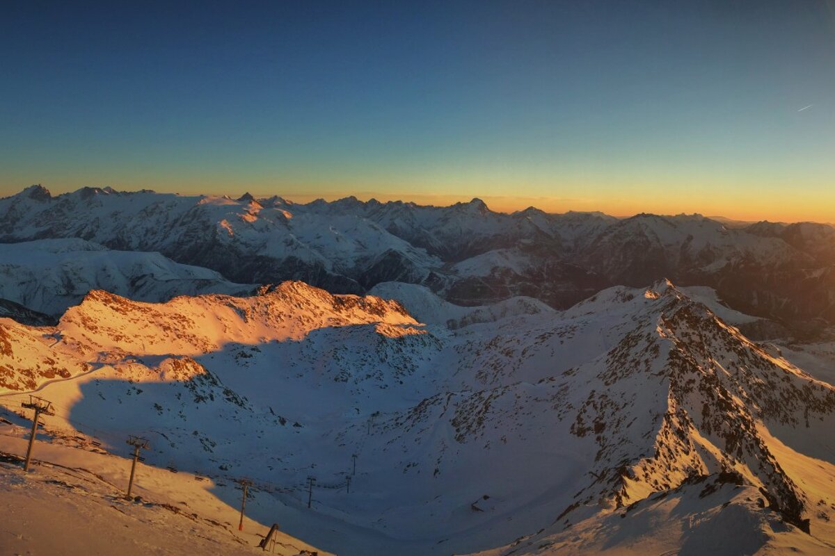 sunset over the top of Alpe dHuez