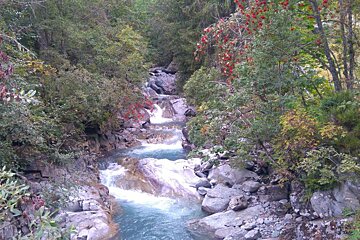 Waterfall in the forest near Chamonix