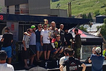 a podium of mountain bike winners