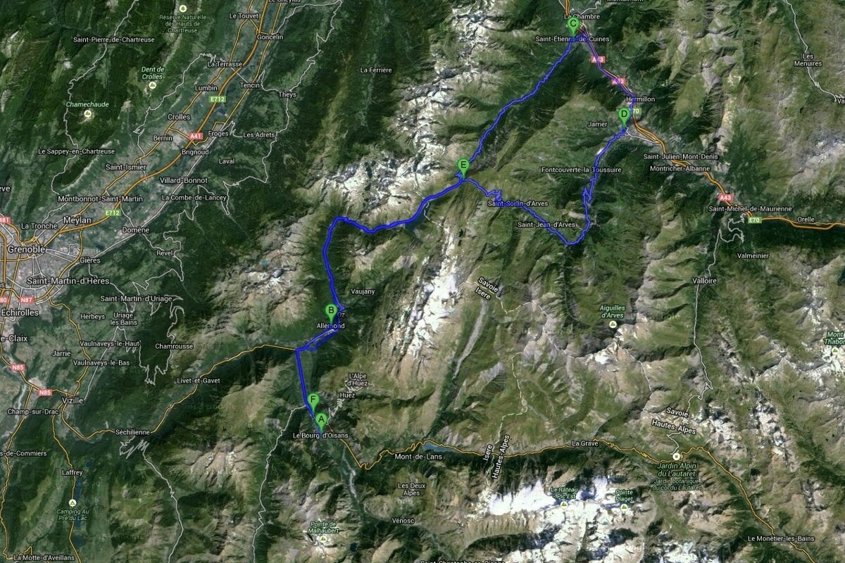 Route map of boucle des cols 