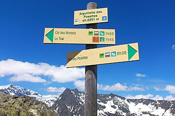 Signpost for hiking trails in Chamonix
