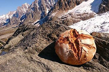 Bread in the mountains with glacier