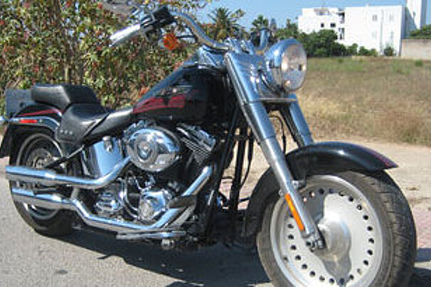 A harley davidson motorcycle is parked on the side of the road