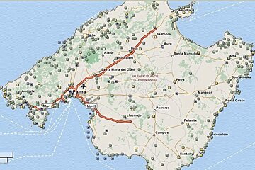 a map of Mallorca with geocaching spots on it