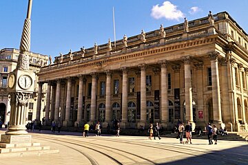 the clock in front of grand theatre in bordeaux