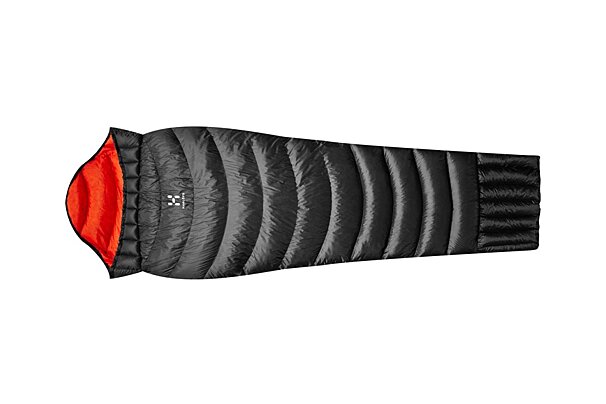 a black and red lightweight sleeping bag