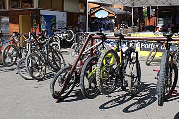 mountain bikes on a bike stand