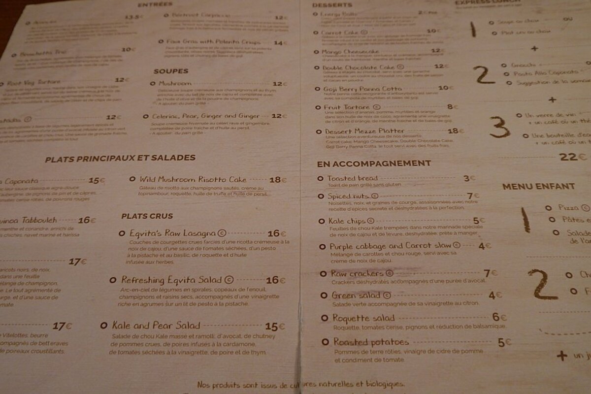 the menu at eqvita restaurant in monaco