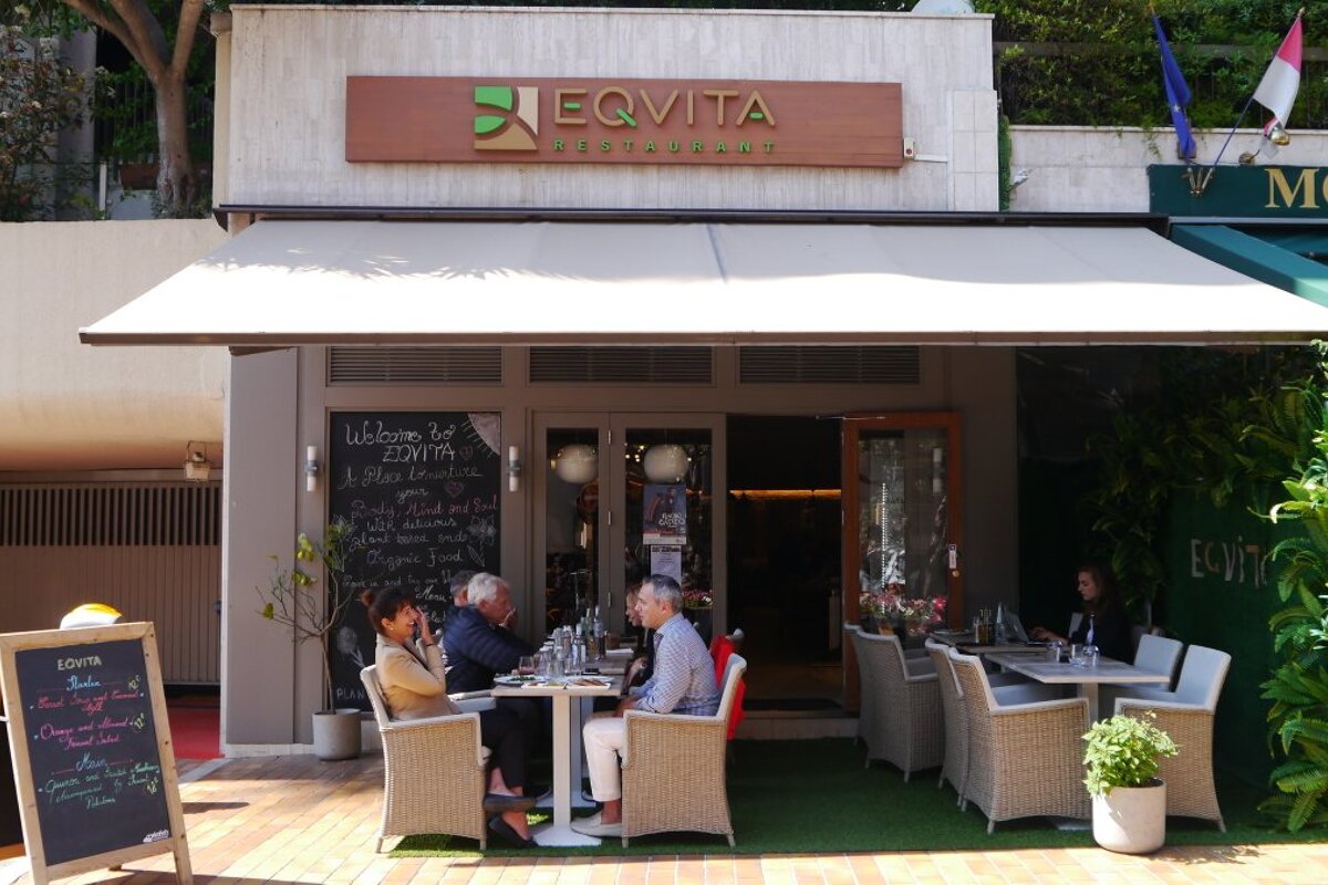 the exterior terrasse at eqvita restaurant in monaco