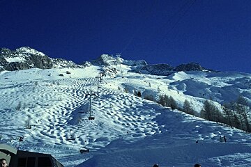 looking up on  a mogulled hillside!