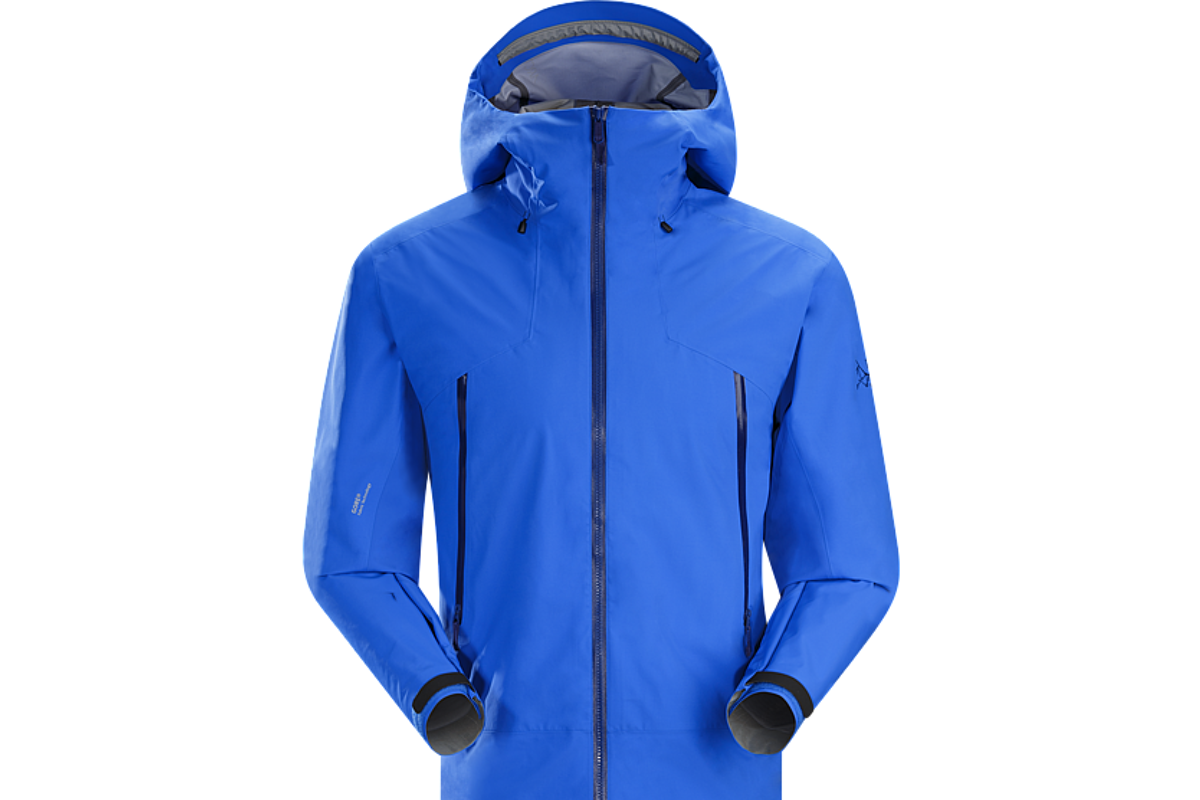 a blue waterproof jacket