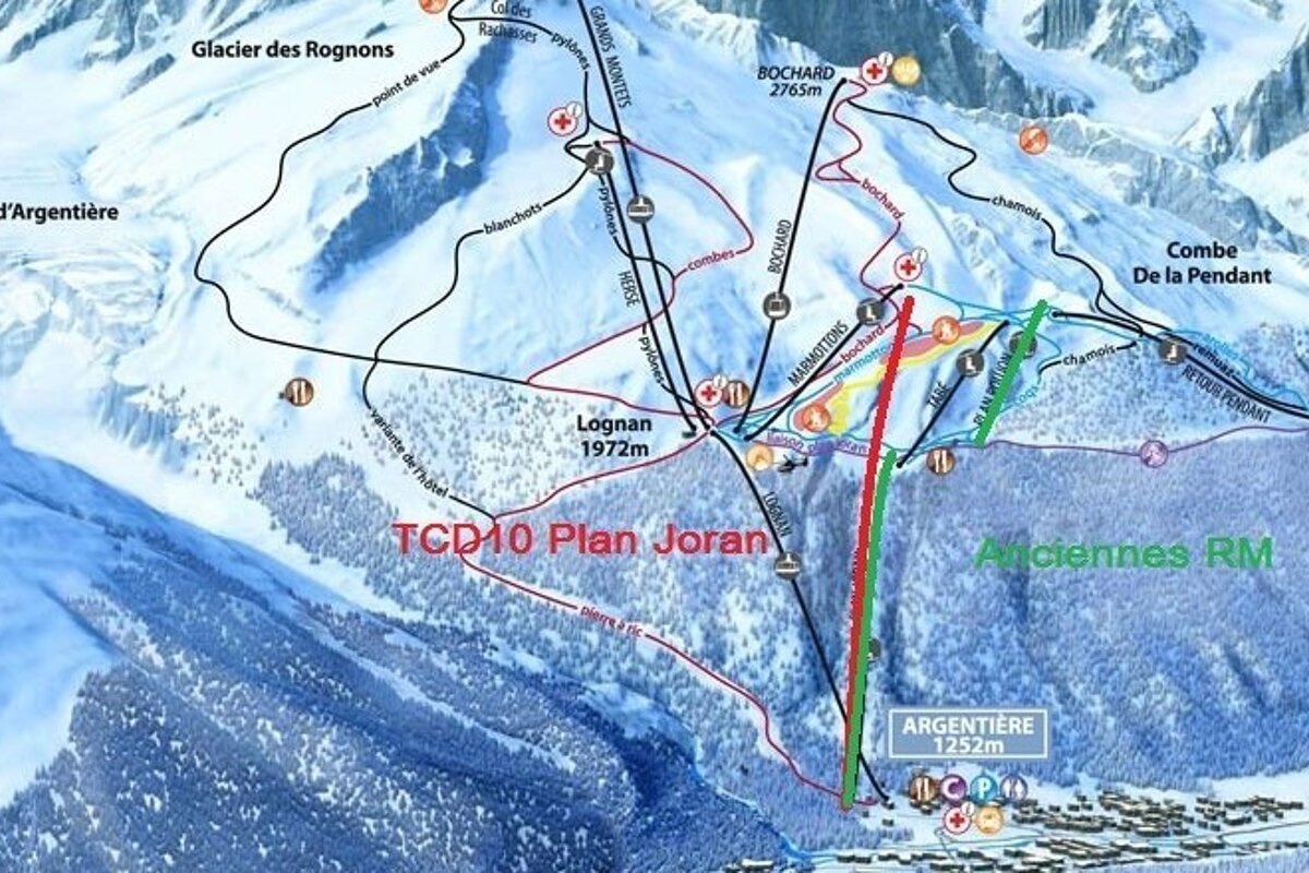a map of the lifts at grands Montets ski area chamonix