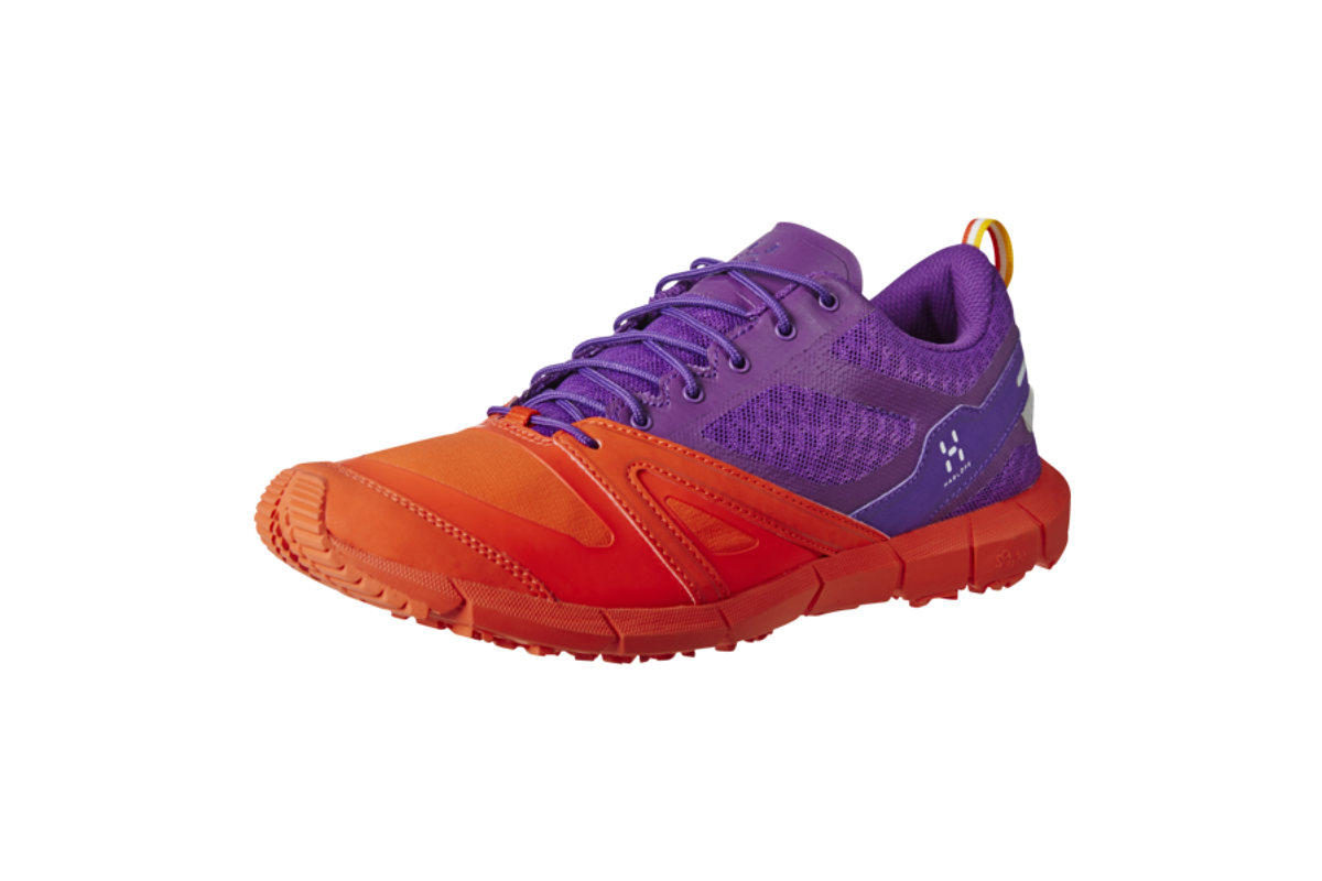 a red and purple running shoe