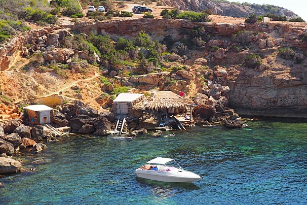 looking down into a small cove on west coast of ibiza