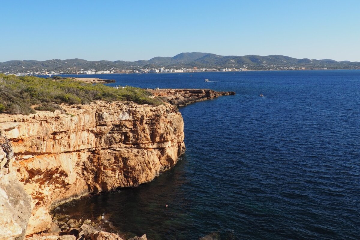 coastline of west ibiza with san antonio in distance