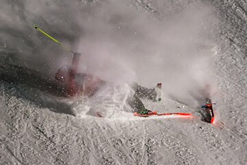 a skier crashing in competition