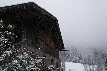 An alpine chalet in snow near Chamonix
