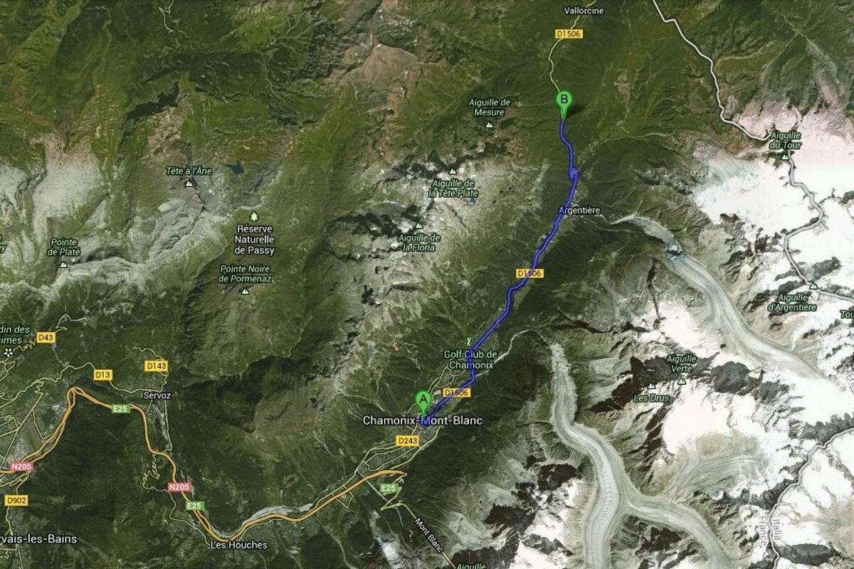 A map showing the location of chamonix mont blanc