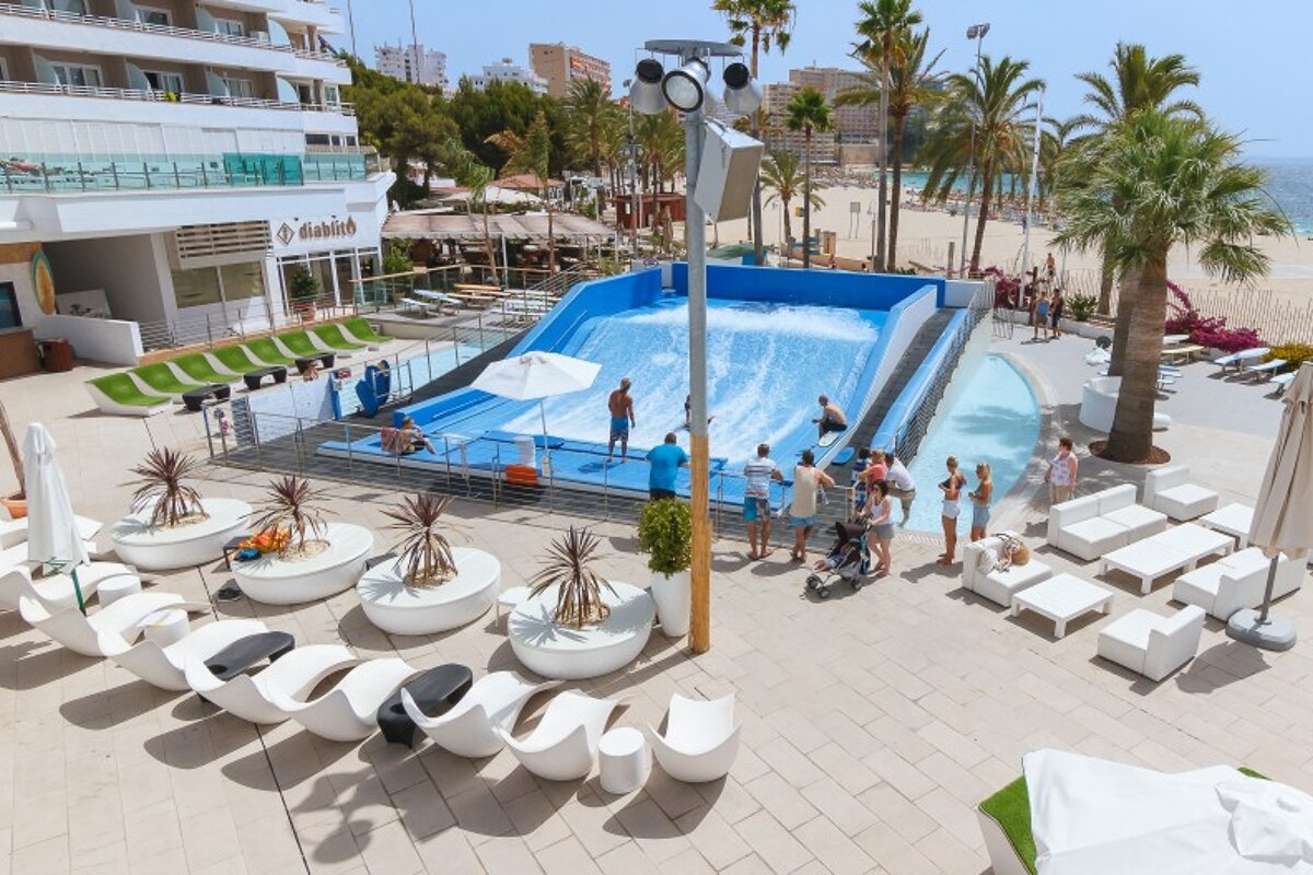 A view of Wavehouse Waterpark, Magaluf