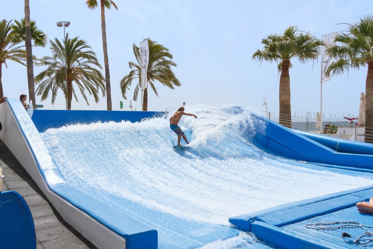 A view of Wavehouse Waterpark, Magaluf