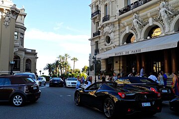 a Ferrari outside the Hotel de Paris in Monte Carlo