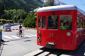 a red train to the glacier in Chamonix
