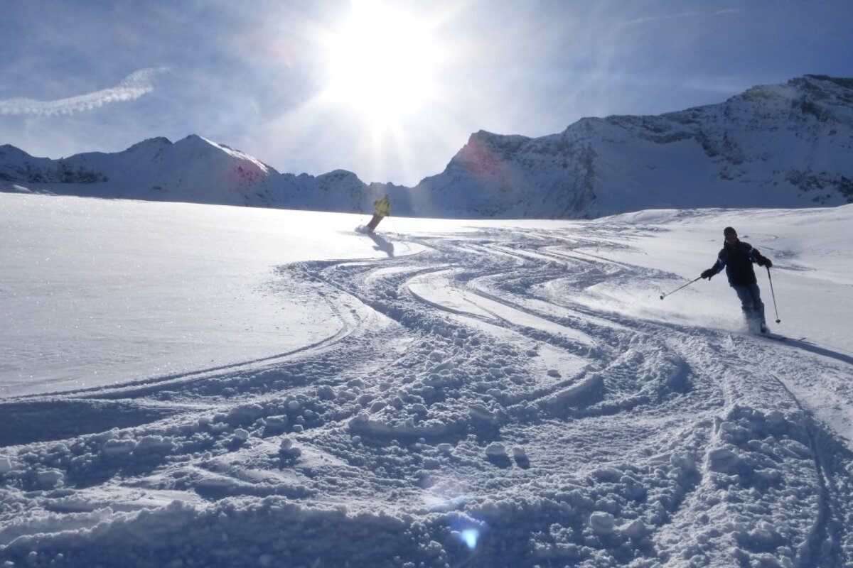 skiers in the sunshine