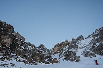 a snowboarder in an off piste area in tignes