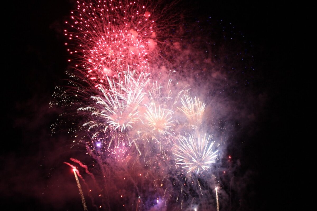 colourful fireworks at the pont du gard
