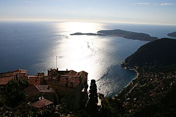 a view of the sea over the village of Eze