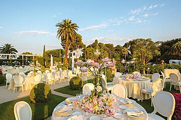 tables set for a wedding at Villa Ephrussi
