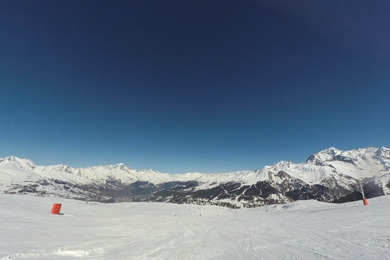 Cruising the blue runs in La Plagne in 2019