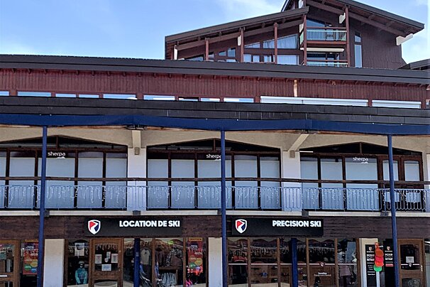 A multi-story building features