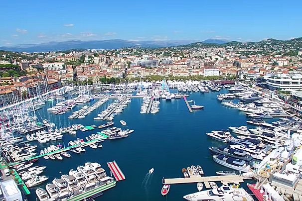 The marina in cannes during the yacht festival