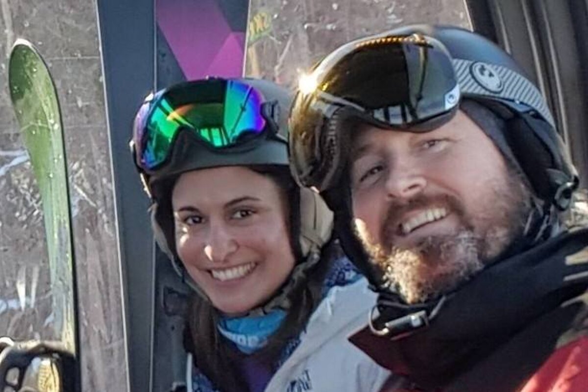 two people in a ski lift