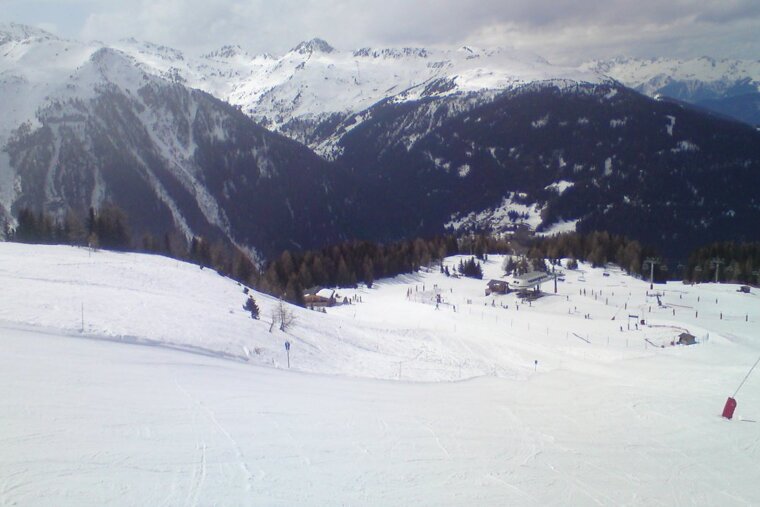 looking down the les arcs ski area